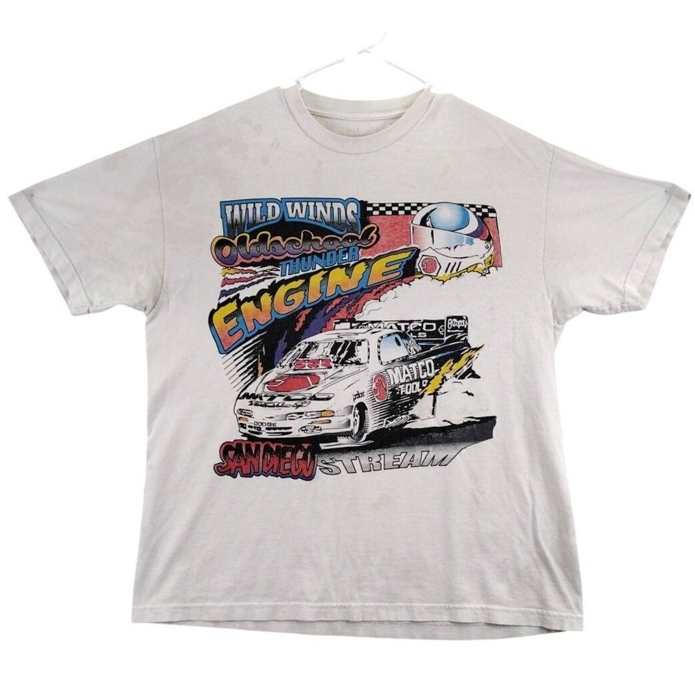 J Galt‎ Old School Thunder Engine Drag Racing T Shirt Mens L White Matco Tools